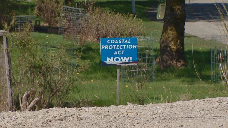 A blue sign reading 