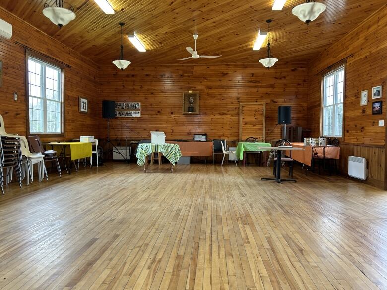 Wooden floors and walls inside old building.