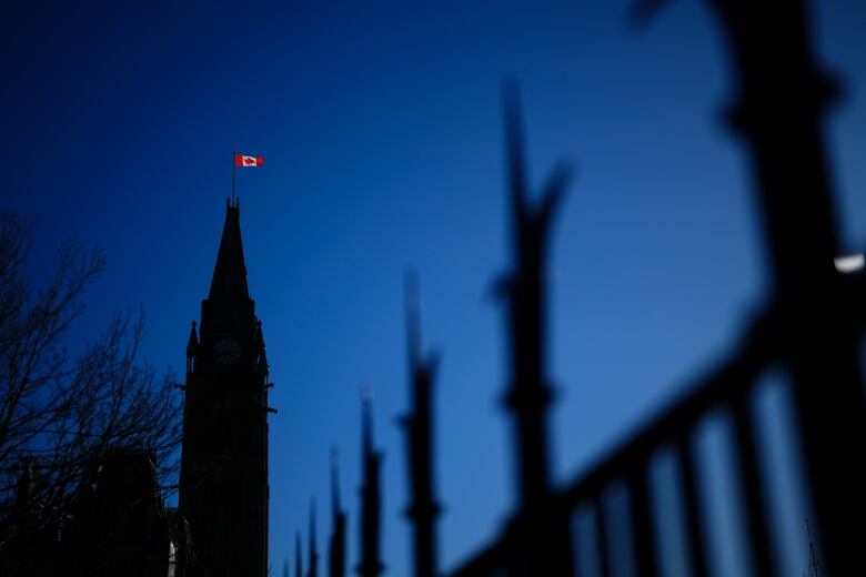 The Canada flag catches the morning light on the Peace Tower on Parliament Hill in Ottawa on Tuesday, April 16, 2024.