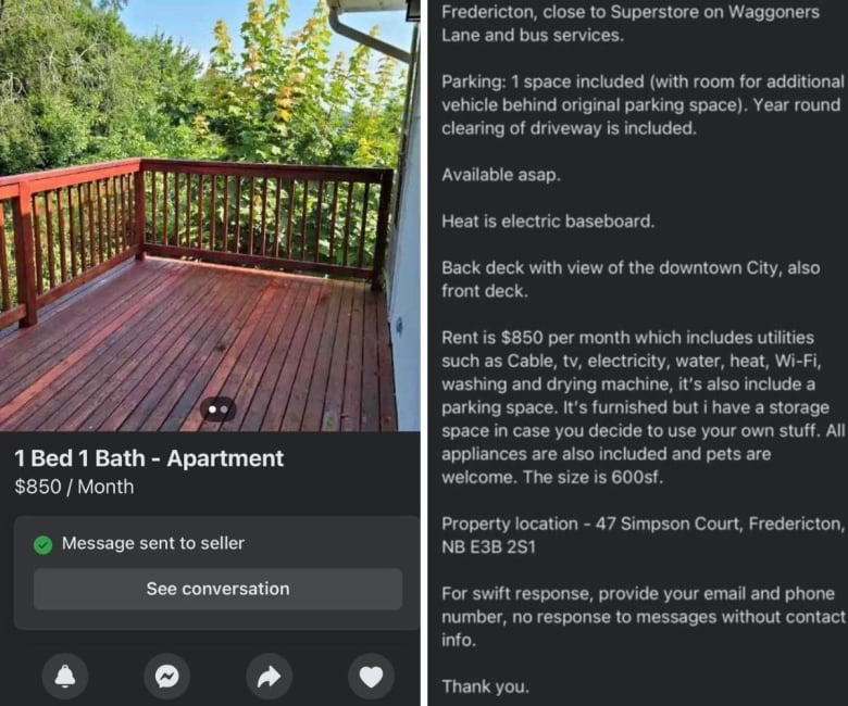 An split screen photo of two screenshots from an ad. The first slide shows a photo of a back deck with the text 