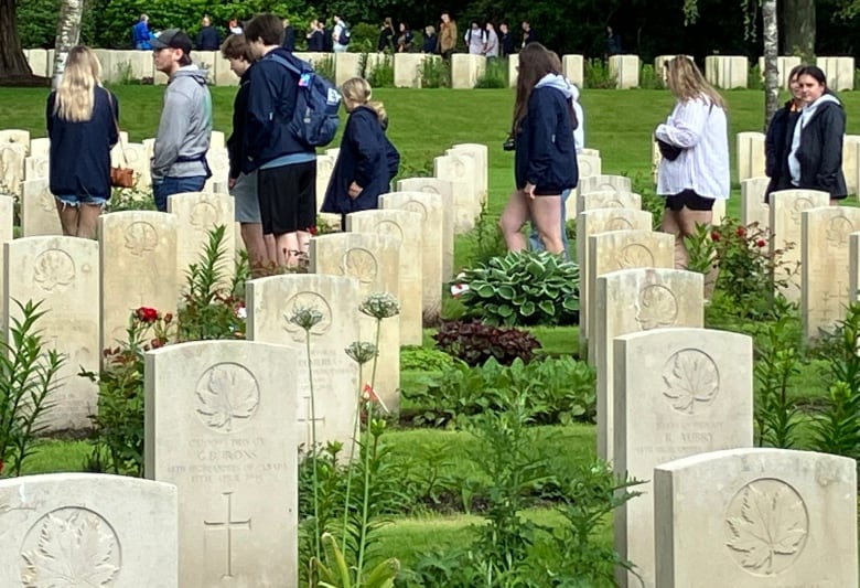 Students at a cemetery