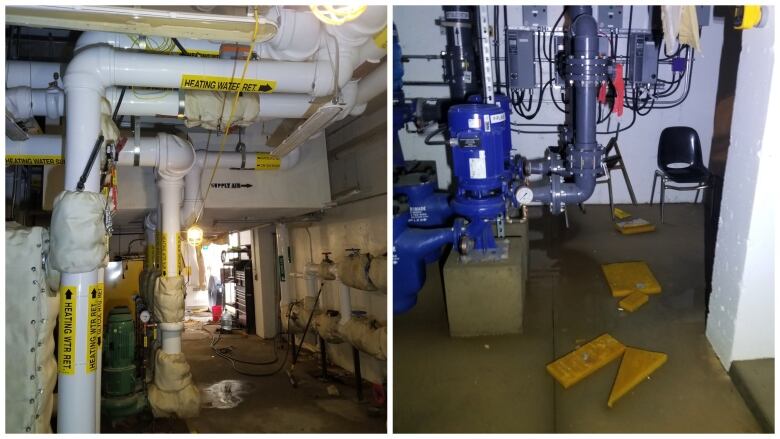 Photos of the basement of the East Hants Aquatic Centre show some stormwater on the floor following flooding.