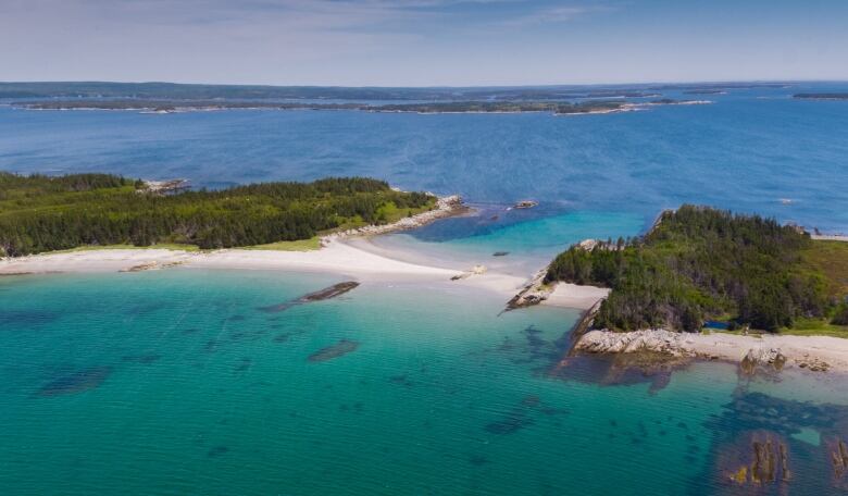 An aerial view of a beach.