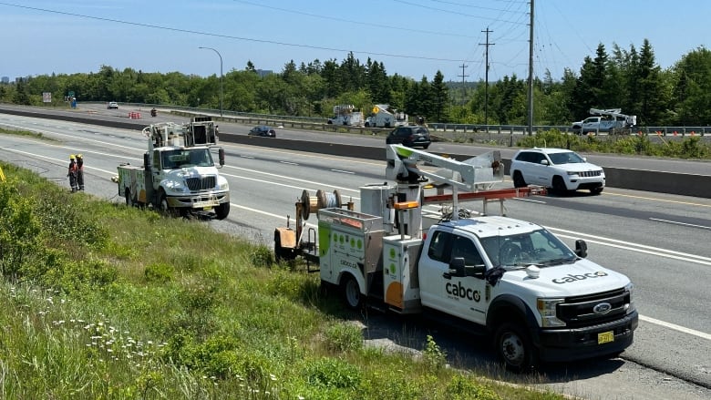 A telecommunications repair truck is seen on the side of Highway 103 in Halifax.