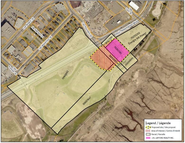 A map with various markings of the proposed site.