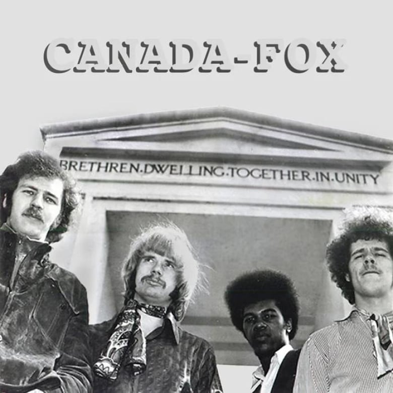 Four men stand together under a sign that says Brethren Dwelling Together in Unity, and the name Canada-Fox printed above that.