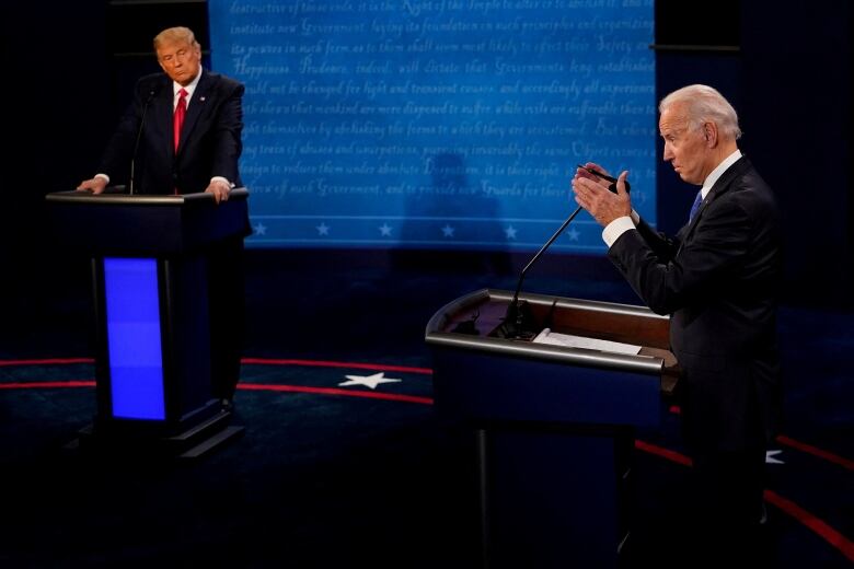 Biden and Trump on a debate stage in 2020