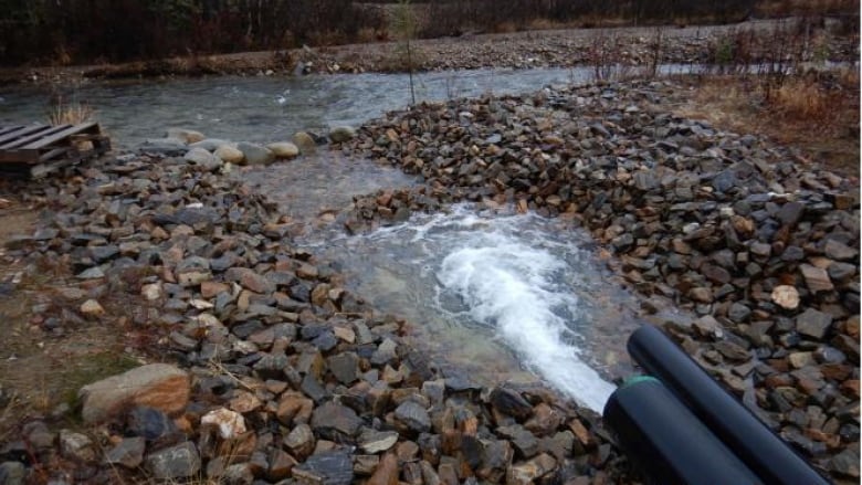 Treated effluent from Eagle Mine discharging into nearby Haggart Creek. 