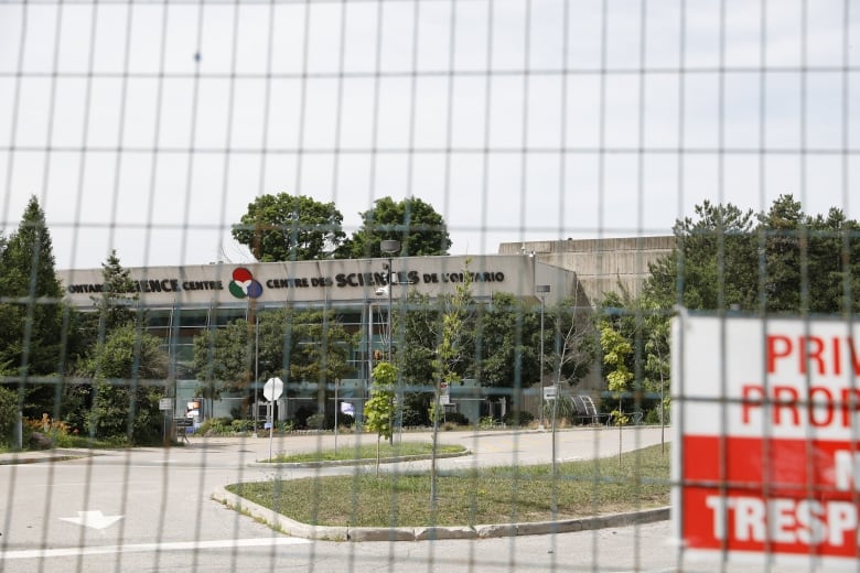 Construction fencing surrounds the Ontario Science Centre on June 26, 2024.