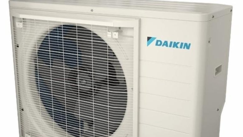 A product shot of a Daikin heat pump