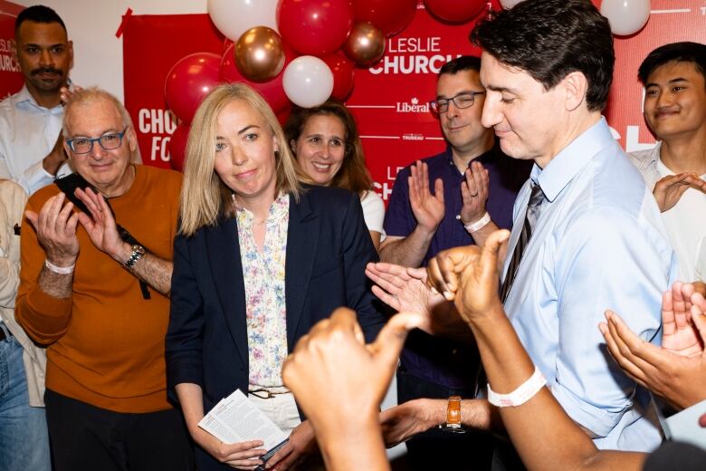 TorontoSt Paul's residents will head to the polls today to vote for a new member of parliament to represent their riding, which the Liberals have won in the last 10 elections. Liberal Party candidate Leslie Church, third from left, and Liberal Leader Justin Trudeau speak to supporters at a campaign volunteer event, in Toronto on Thursday, May 30, 2024.