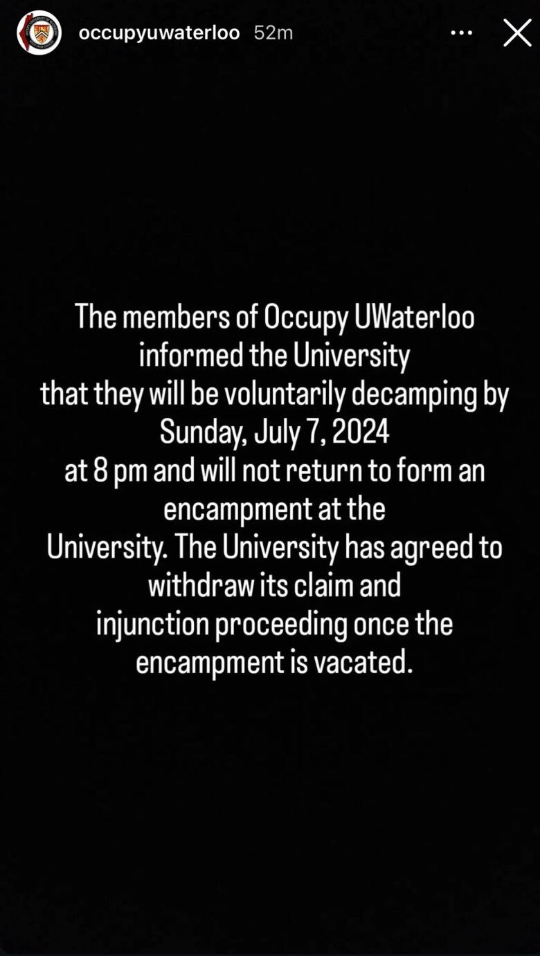 An Instagram story posted by Occupy UWaterloo.