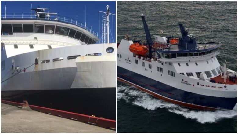 A composite photo of two ferry vessels.