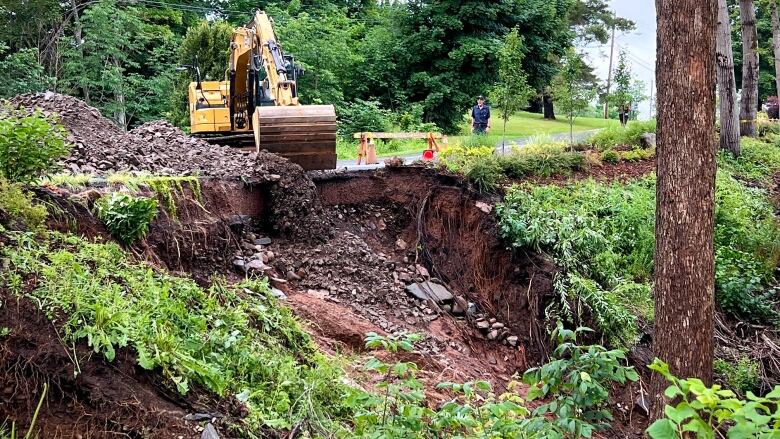 A photo shows damage to a road caused by flash flooding that hit Nova Scotia's Annapolis Valley.