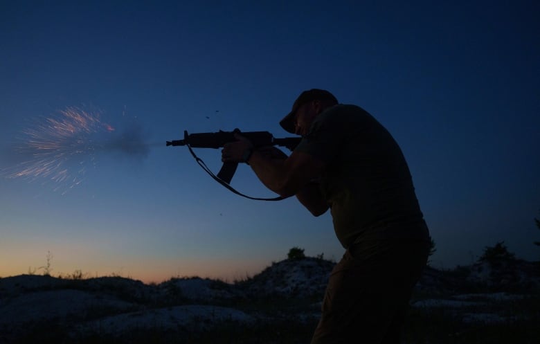 A Ukrainian soldier is seen training in the Donetsk region near the end of June.