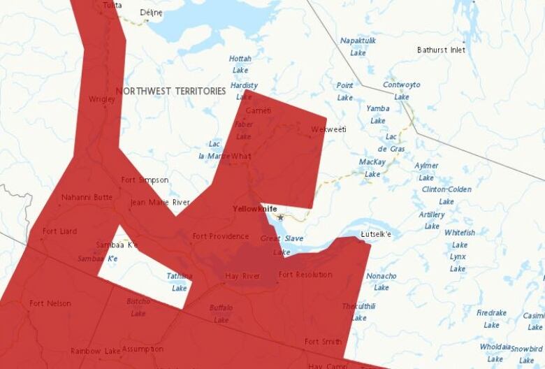 A map that outlines some areas of the Northwest Territories 