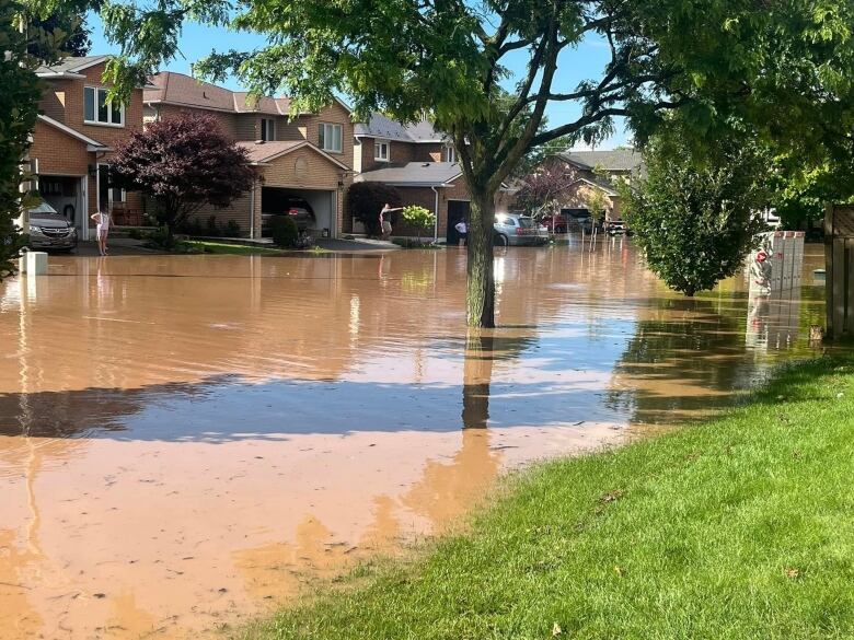 flooded street with houses