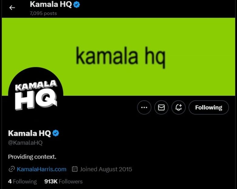 A screenshot captured on Monday night shows the 'KamalaHQ' account on X  the social media site formerly known as Twitter  using a  graphic that mimics the font and colour of British pop singer Charli XCX's latest album 'Brat.'