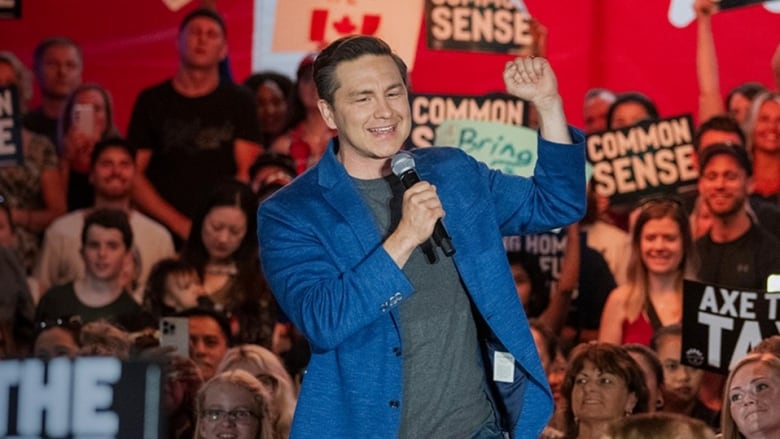 Federal Conservative party leader Pierre Poilievre speaking at one of his 