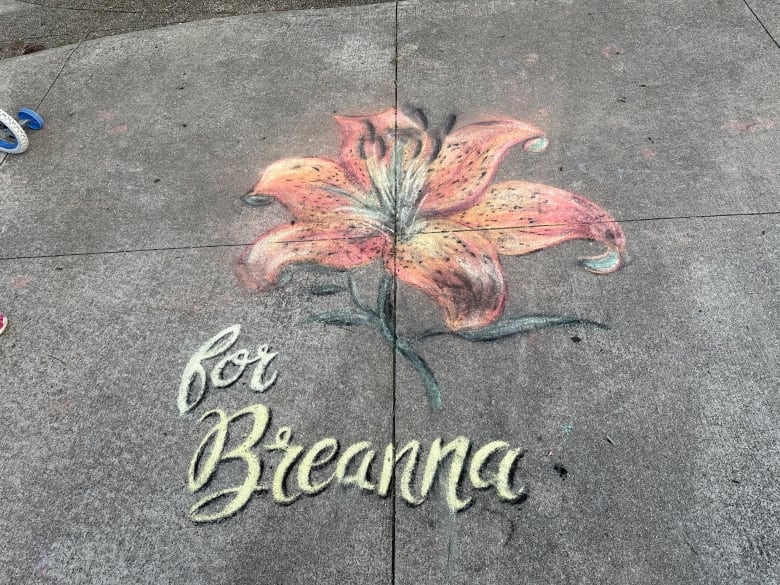 Artist Bronagh Morgan drew chalk art at Ed Blake Park in memory of Breanna Broadfoot. 