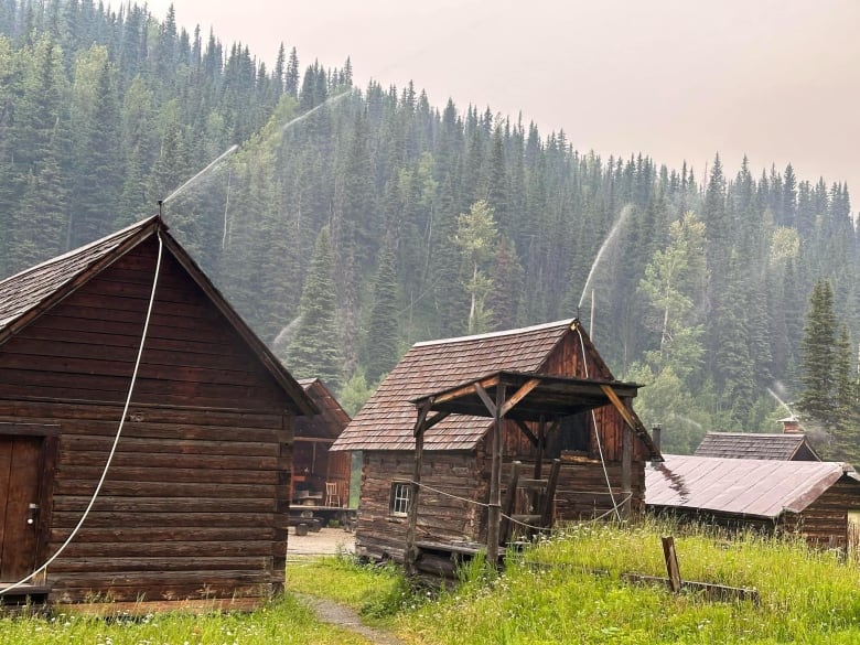 Sprinklers on wooden buildings.