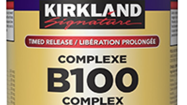 An image of a bottle of Kirkland Signature B100 Complex Timed Release tablets.