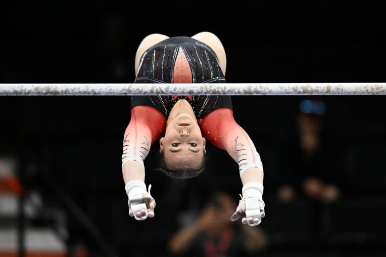 Canadian female gymnast competes in the uneven bars in the Women's Artistic Gymnastics competition of the 2024 Canadian Gymnastics Championships, in Gatineau, Que., on Friday, June 7, 2024.