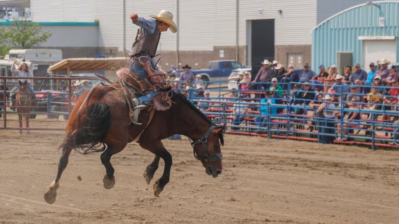 A contest competes at the Canadian High School rodeo finals