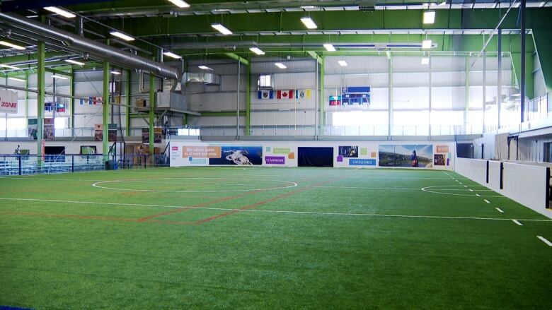 an indoor turf field