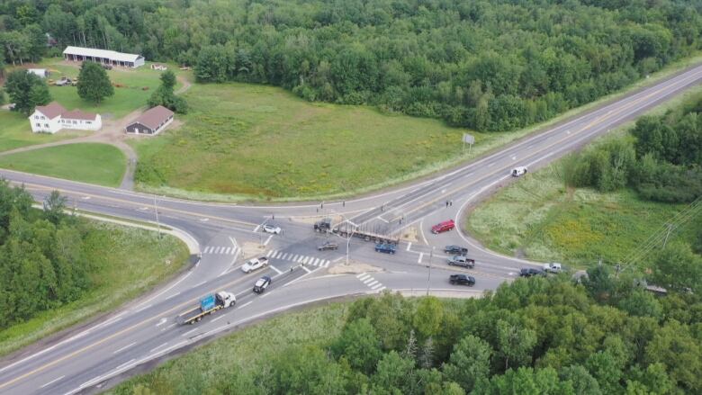 Aerial photo of the Greenwood Drive Route 8 intersection on Fredericton's north side.