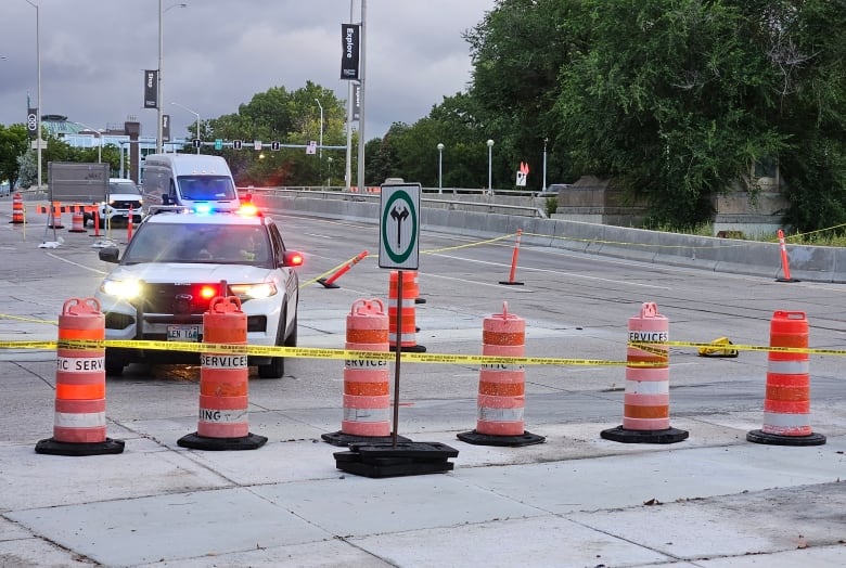 Roads are blocked by police vehicles