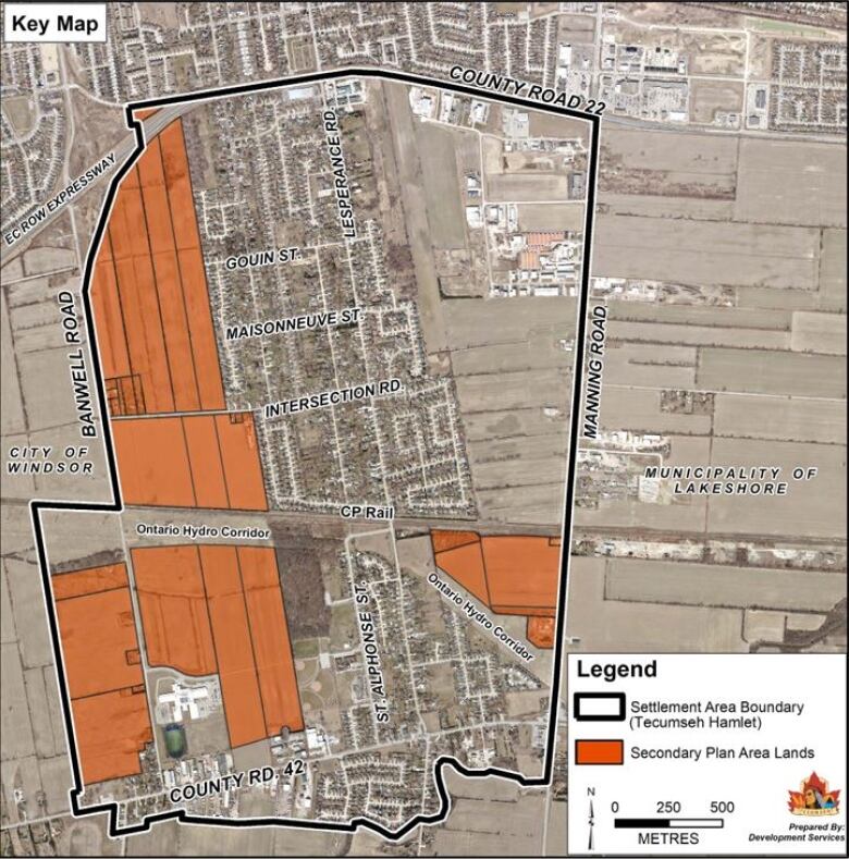 Map showing an area in South Tecumseh