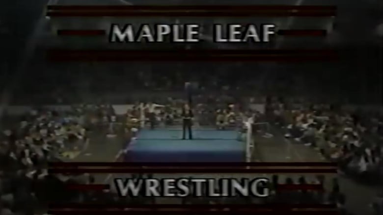 Photo of a wrestling ring, with the words 'Maple Leaf Wrestling.'