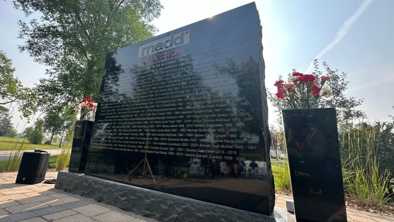 A monument with rows of names inscribed.