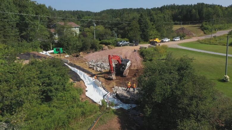 A drone shot of a construction site.