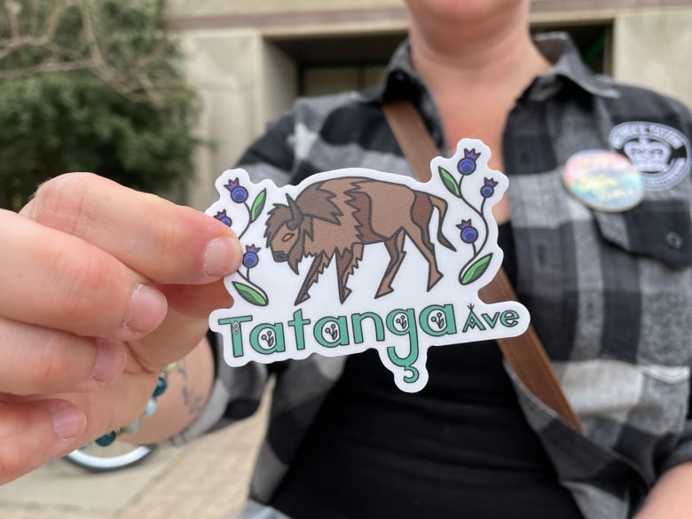 A sticker showing a buffalo with the text 