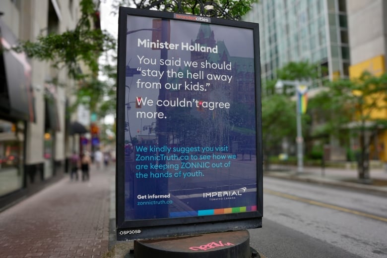 An advertisement by Imperial Tobacco, the makers of Zonnic, on a bus shelter in downtown Ottawa.