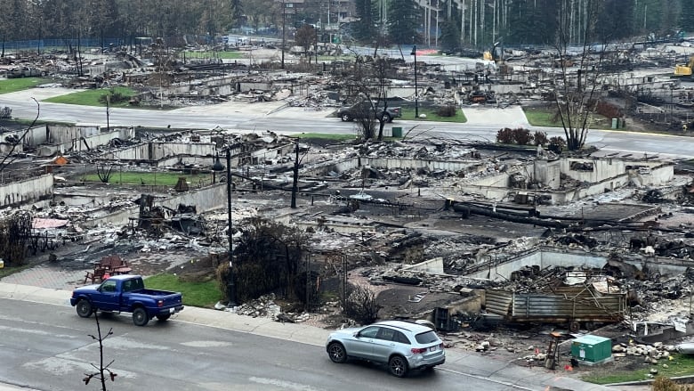 Burned buildings. 