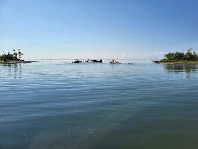 Waves from Lake Erie have eroded a sand beach barrier protecting Rondeau Bay from fast moving water.