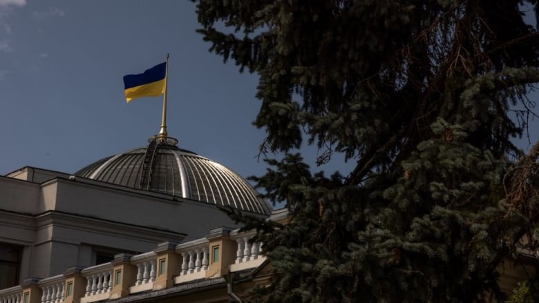 A view of the Ukrainian flag fluttering above the Verkhovna Rada building in Kyiv on Friday.