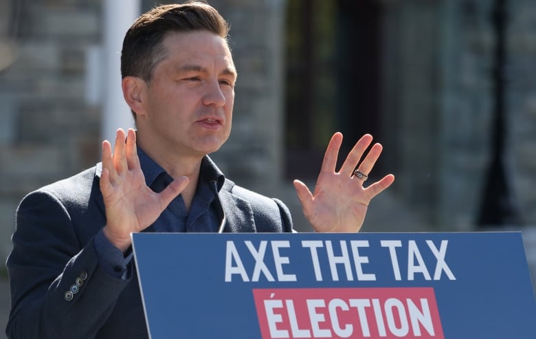 Conservative Party Leader Pierre Poilievre speaks at a press conference on Parliament Hill in Ottawa on Thursday, Aug. 29, 2024.