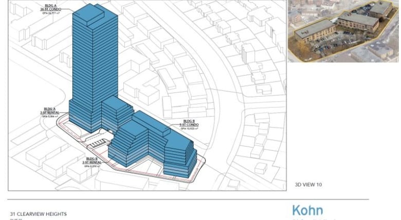 Concept drawing for redevelopment of low-rise apartment buildings.