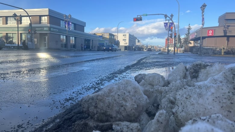 A city street in winter.