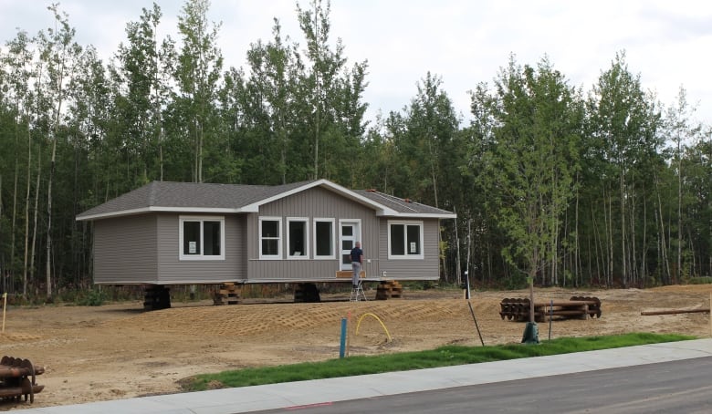 A pre-built home is pictured in a new subdivision of Conklin, Alta.