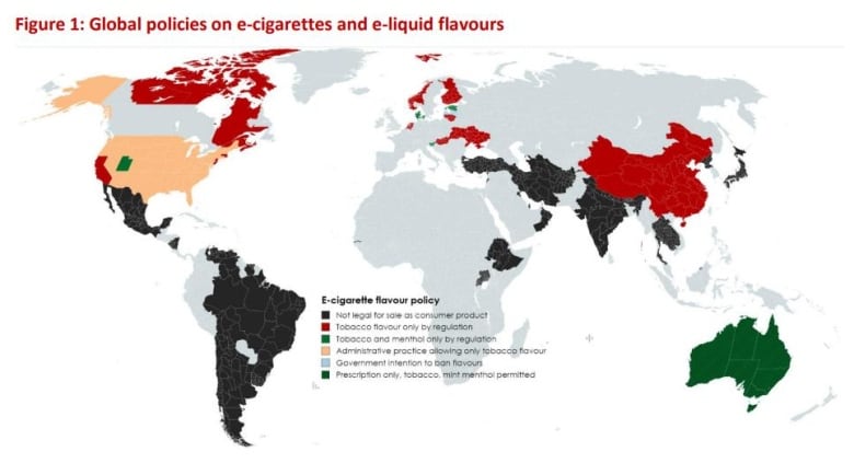 map of vaping regulations across the world 