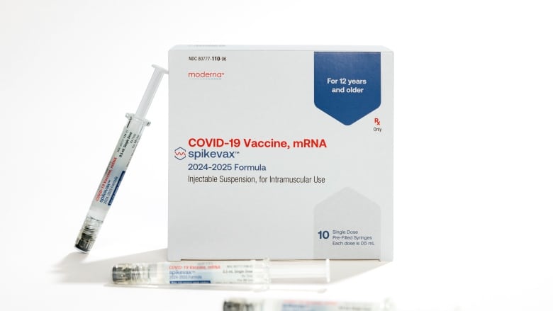 This photo provided by Moderna in August 2024 shows packaging and syringes for the company's updated COVID vaccine for ages 12 and up.