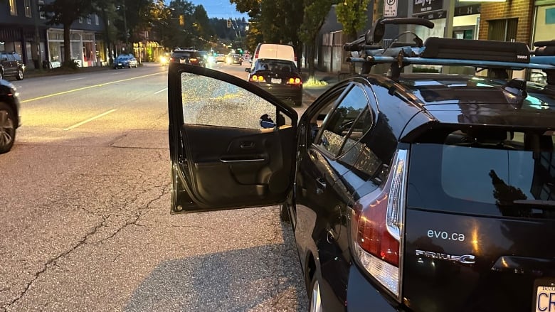 A shattered window on an Evo car