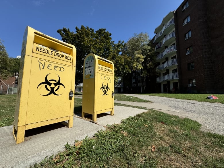 Yellow needle drop off boxes