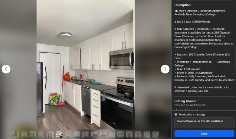 A Facebook Marketplace listing for an apartment rental 