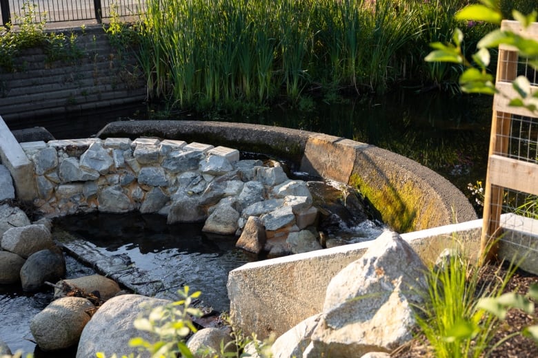 A curved concrete water channel